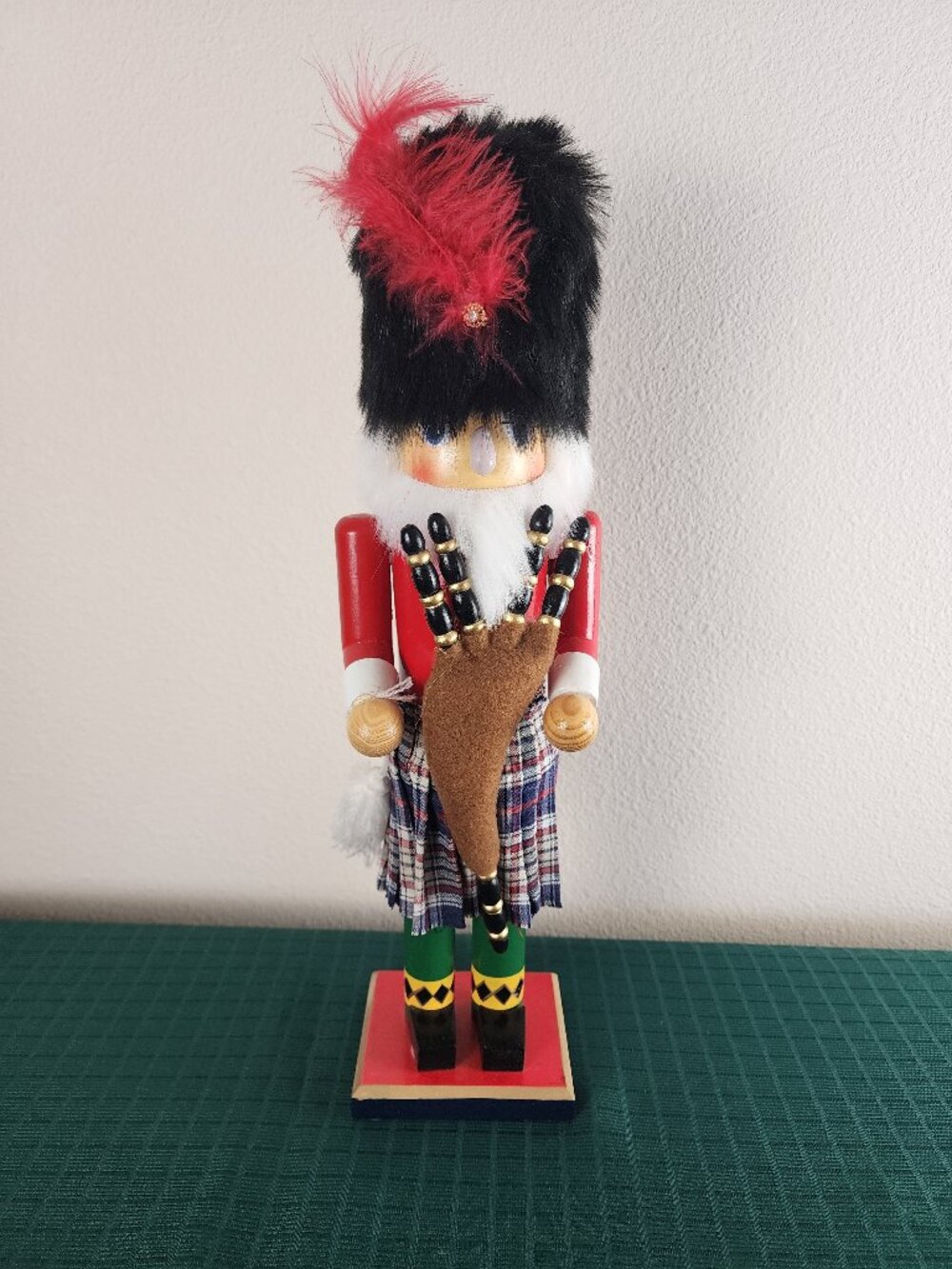 Christmas Decor - 16" Wooden Nutcracker Statue Scottish Highland Bagpipe Player